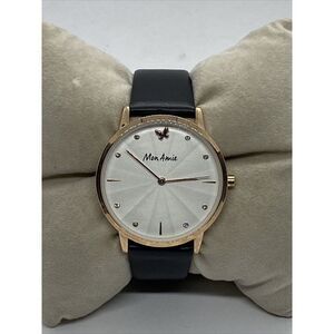 Mon Amie CBMA1004 Women's Black Leather Analog Dial Quartz Genuine Watch EY201